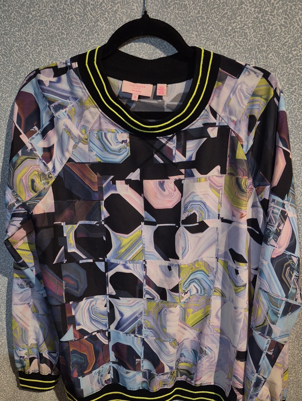 Ted Baker Black Multicolor Geometric Marble-Print Sweatshirt